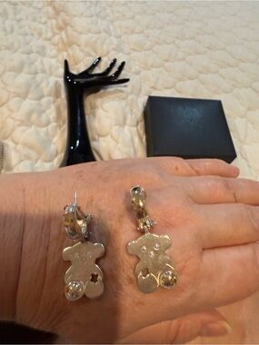 Silver Teddy Bear Drop Earrings - Silver 925 and 18k gold